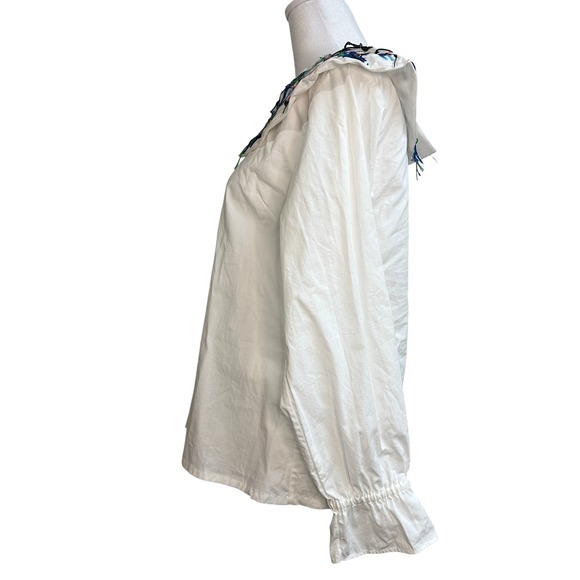 RARE $495 Mii Collection Embroidered Collar White Long Sleeve Blouse Women's Top - Picture 5 of 13